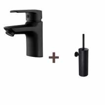 Mitigeur Lavabo Monotrou Avec Trou De Tirette De Vidage,robinet Salle Bain+brosse Toilettes Wc Suspendu Avec Support De Brosse,acier Inox,noir - 