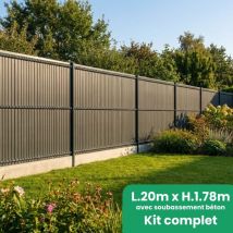 Kit Complet Grillage Rigide Occultant Lamelles Pvc Avec Soubassement Longueur 20m - Hauteur 1m80 - Gris Anthracite - Bricoman