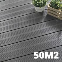 Kit Terrasse Composite Atlanta 50m² - 152 Lames De Terrasse (220 X 14.5 X 2.25 Cm) - Platinium - Garantie 15 Ans - Fixation Par Clips - Bricoman