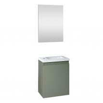 Ensemble Meuble Lave-mains Avec Miroir Porto Pack - Vert De Gris - L40 X H51 X P25 Cm - Bricoman