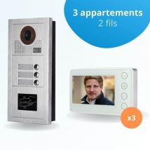 Portier Interphone Vidéo Modern 2 Fils - 3 Appartements - 3 Écrans Blancs - Avec Lecteur De Badge - Bricoman