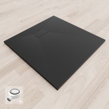 Baya Receveur De Douche 90 X 90 Cm Noir Extra-plat Aspect Pierre + Bonde Incluse - Bricoman