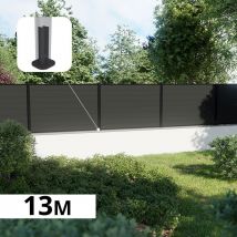 Kit Clôture Composite Sur Muret Rio Anthracite 13x1,2m - Bois Composite & Aluminium - Poteaux Sur Platines Noir - Brise Vue - Bricoman