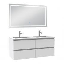 Ensemble Meubles Salle De Bain 120cm Double Vasque + Miroir Blanc, Ocean - Bricoman