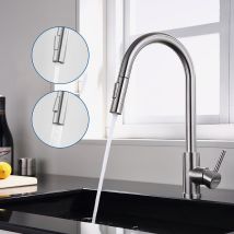 Mitigeur Cuisine Avec Douchette Extractible Robinet D'Évier À Deux Jets Robinetterie Cuisine En Acier Brossé Pivotant 360°,barboteur Démotable - 