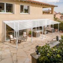 Pergola/carport Adossée 27m² Kleo 9x3m Blanc - Toit Terrasse En Aluminium Et Polycarbonate - Bricoman