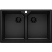Evier Cuisine En Granit Tout Noir 78x50cm, Lavabo 2 Bacs + Kit De Vidage, Évier À Encastrer Au Meuble 80cm - Madrid Twin Primagran - Bricoman