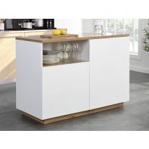 Ilot Central De Cuisine Avec 2 Portes Et 1 Niche En Mdf - Naturel Et Blanc - Corelina - Bricoman