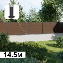 Kit Clôture Composite Sur Muret Rio Bronze 14,5x1,2m - Bois Composite & Aluminium - Poteaux Sur Platines Gris - Brise Vue - Bricoman