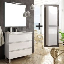 Ensemble Meuble De Salle De Bain 100cm Simple Vasque + Colonne De Rangement Palma - Blanc - Tecnomat
