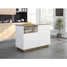 Ilot Central De Cuisine Avec 2 Portes Et 1 Niche En Mdf - Naturel Et Blanc - Corelina - Bricoman