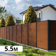 Kit Clôture Bois Composite Teck 5,5x1,8m Santos - Poteaux En Aluminium Gris - Brise Vue - Palissade - Bricoman