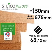 Laine De Bois Steico Flex 36 - Epaisseur 50mm (r=1,35) - Dimensions 575mm X 1220mm - Palette Entière 63,13m² - Bricoman