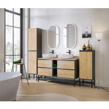Meuble Sous Lavabo De Salle De Bain - Chêne Hamiltion Et Gris Diamant - L120-h57-p46 - Marseilla - Bricoman