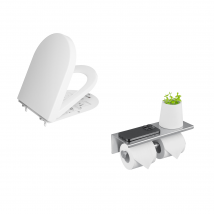 Siège Toilette En Forme D,polypropylène,abattant Wc Frein Chute, Blanc,pour Toilettes Typed+porte-papier Toilette Avec Tablette Téléphone Portable - 