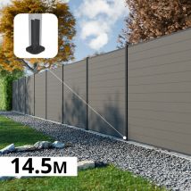 Kit Clôture Composite Rio Platines 14,5x1,8m - Bois Composite & Aluminium - Poteaux Sur Platines Gris - Brise Vue - Bricoman