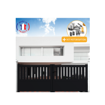 Portail Aluminium Coulissant Semi-ajouré En Kit + Motorisation Dimensions L.3000 (entre Piliers) X H.1300 Mm Couleurs Noir (ral 9005) - Tecnomat