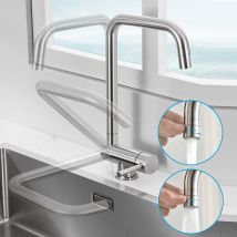 Lonheo Max Robinet De Cuisine Rabattable 2 Jets Aux Choix, Mitigeur Evier Repliable En Inox Brossé Devant Fenêtre, Mitigeur D'Évier Pliable - Tecnomat