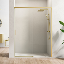 Paroi De Douche Frontale 1 Porte 1 Fixe Coulissante | Verre Trempé 6mm Transparent Anti-calcaire |profil Doré 110 Cm (adaptable 104-109cm) - Bricoman