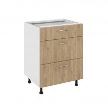 Meuble Bas Haaus Karo, 3 Tiroirs, Bois Naturel/blanc, 60 X 50 X 80 Cm - Bricoman