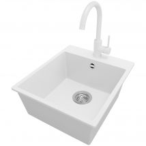 Evier Cuisine En Granit Blanc 43x50cm, Lavabo 1 Bac + Robinet 32x20cm + Kit De Vidage, Évier À Encastrer Au Meuble 45cm - Riga Primagran - Bricoman