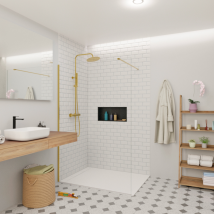 Walk-in 140x200cm Paroi En Verre Crystal Glass 8 Mm Anticalcaire, Avec Bras Et Profilés Or (satbwi140prz) - Bricoman