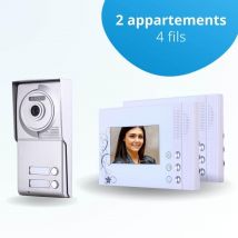 Portier Interphone Vidéo Classic 4 Fils - 2 Appartements - 2 Écrans Blancs - Bricoman