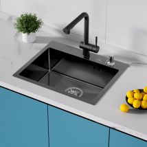 Auralum Max Évier 1 Bac 55x45x18.5cm Évier À Encastrer Inoxydable Évier Cuisine Gris Foncé Avec Distrubuteur De Savon/ensemble De Drainage,eu Modèle -