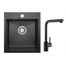 Evier Cuisine 1 Bac Noir Anthracite 40*45*19cm - Évier Inox Évier De Cuisine + Mitigeur De Evier Noir Rrotatif À 360 ° - Bricoman