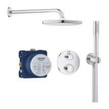 Grohe Grohtherm Set De Douche Encastré Avec Mitigeur Thermostatique, Douche De Tête Xxl 250 Et Douchette, Chrome (34727000-xxl2) - Bricoman