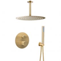 Valaz Douche De Plafond Ronde À Levier Unique Avec Poignée De Luxe En Or Mat Et Protection Pvd - Série Besaya - 30 Cm - Bricoman