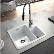 Évier 2 Bacs Décalés À Encastrer Par Dessus 69,6x52,2cm Hauteur 22,3cm Céramique Sanindusa Valet Blanc (vidage Non Inclus) - Bricoman