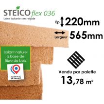 Laine De Bois Steico Flex 36 - Epaisseur 220mm (r=6,10) - Dimensions 565mm X 1220mm - Palette Entière 13,78m² - Bricoman