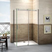 Aica Cabine De Douche Coulissante En 8mm Verre Trempé Anticalcaire, Porte De Douche 110cm Avec Paroi Latérale 90cm Hauteur De 195cm - Bricoman