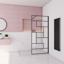 Aica Paroi De Douche À L’italienne Sérigraphie À Carreaux 100x200cm Walk-in En Verre Anticalcaire Avec Une De Barre De Fixation Horizontal 90cm - 