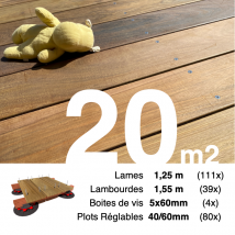 Kit Complet Terrasse Bois Exotique Ipe Pour 20 M² • Lames 1,25 M, Lambourdes 1,55 M, Plots Réglables Et Visserie Inox • Livraison Gratuite - Bricoman