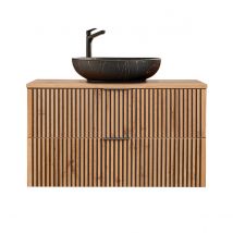 Meuble Simple Vasque 100cm Gaia Bois Et Noir - Vasque Noir - Bricoman