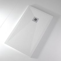 Receveur De Douche 100x120 Cm Extra Plat Onda En Résine Surface Ardoisée Blanc Grille Inox - Bricoman
