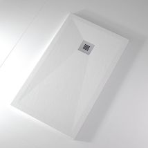 Receveur De Douche 80x100 Cm Extra Plat Onda En Résine Surface Ardoisée Blanc Grille Inox - Tecnomat