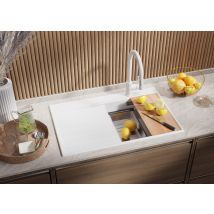 Evier Cuisine En Granit Blanc 78x50cm, Lavabo 1 Bac + Kit De Vidage + Accessoires, Évier À Encastrer Au Meuble 45cm - Sydney Primagran - Bricoman