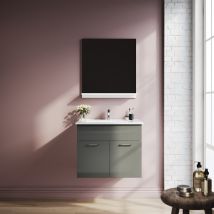 Sirhona Combinaison Meuble-lavabo Pour Petit Espace, Ensemble Moderne De Meubles Suspendus Avec Plan Vasque En Résine Gris - Bricoman