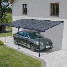 Pergola/carport Adossée 15m² Kleo 5x3 M Gris - Toit Terrasse En Aluminium Et Polycarbonate - Bricoman