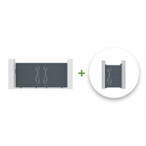 Portail Coulissant 3m Life H.140cm + Portillon 1m Life H.140cm Aluminium Gris - Bricoman