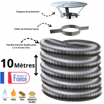 Kit Tubage Flexible Double Peau Inox Diamètre 130 + Collier + Chapeau Edilinox - Longueur 10 Mètres - Bricoman