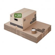 Pack And Move - Lot 20 Cartons Déménagement M - 60 X 40 X 30 Cm - Poignées Renforcées - 1 Adhésif Offert - Bricoman