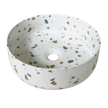 Vasque Terrazzo Confetti - Diam 35cm X 12cm - Ronde En Ceramique Blanc Brillant - Bricoman