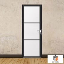 Porte Battante Noire H 2040 X L 730 Mm - 3 Verres Opales Horizontaux + Béquille Inox - Bricoman