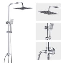 Colonne De Douche Sans Mitigeur,kit Complet De Douche À Effet Pluie,pommeau De Douche De 25.4x 25.4cm Et Douchette, Barre De Douche,chromé - Tecnomat