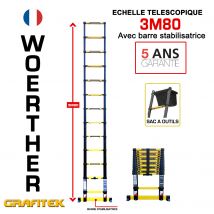 Echelle Télescopique Woerther 3m80 Avec Barre Stabilisatrice - Garantie 5 Ans - Qualité Supérieure - Bricoman