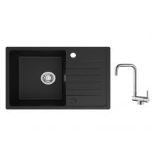 Cecipa Max 78x45cm Evier 1 Bac Avec Egouttoir Evier À Encastrer Quartz Et Résine Noir + Robinet Cuisine Rabattable Mitigeur De Evier Repliable Brossé 
